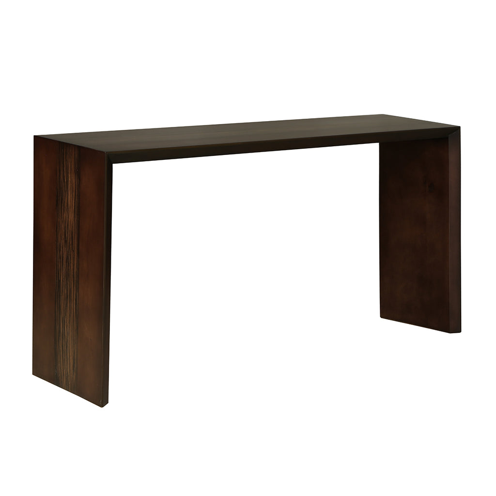 angled view of the Batari Console Table in an Espresso finish by Hand & Grain
